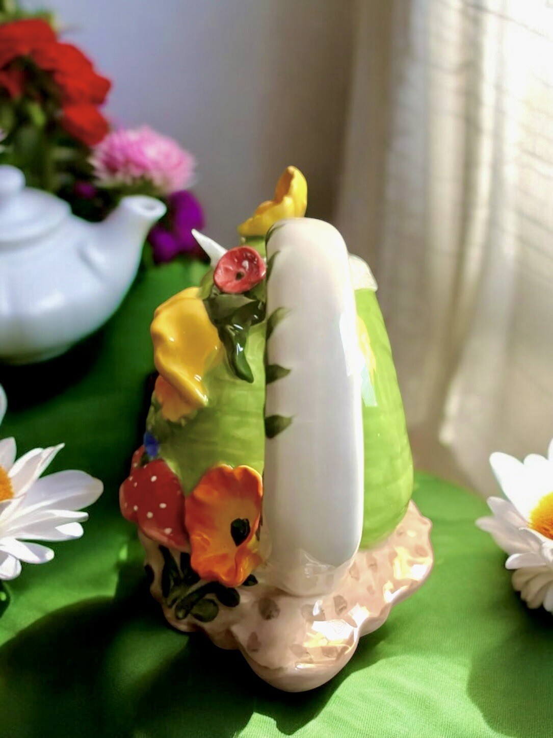 Blue Sky Clayworks Snail With Mushrooms & Flowers Teapot NEW Auth Retailer