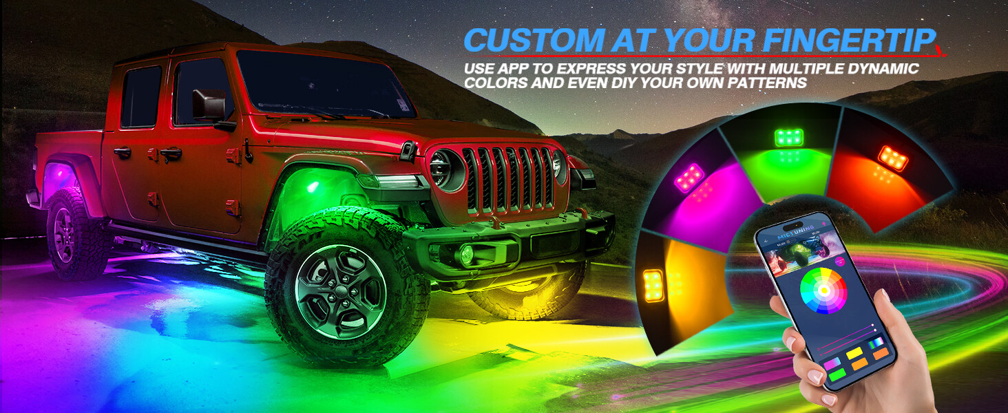 MICTUNING C2 Max RGB+IC LED Rock Lights, Upgrade 12 Pods Chasing Neon Lights Kit