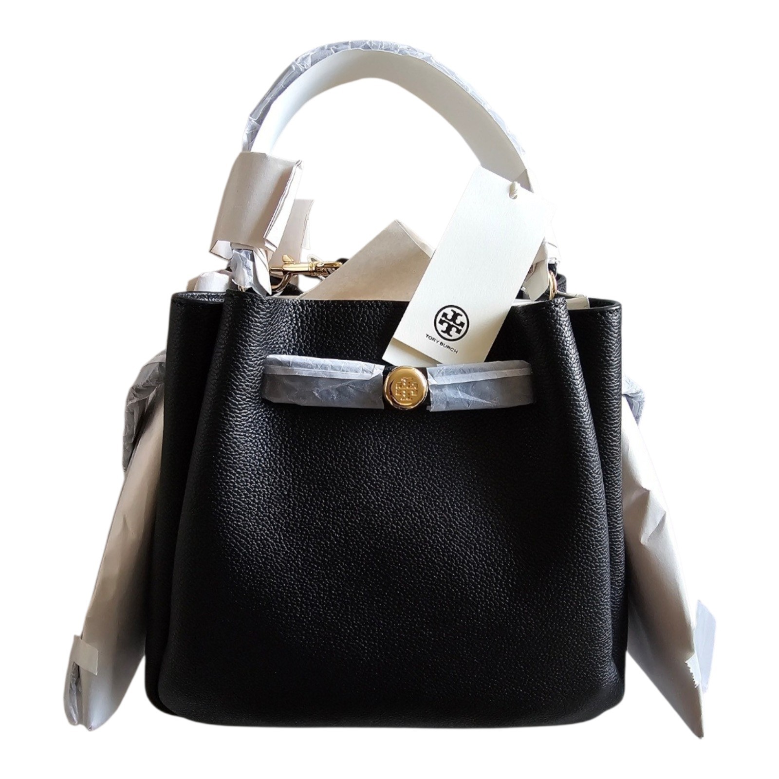 Tory Burch Women's Romy Pebbled Small Bucket Bag One Size Black NWT