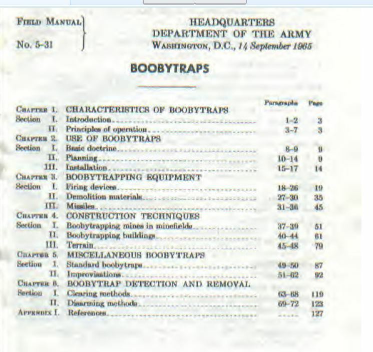 FM 5-31 Department of Army Boobytraps Book Vietnam Reprint