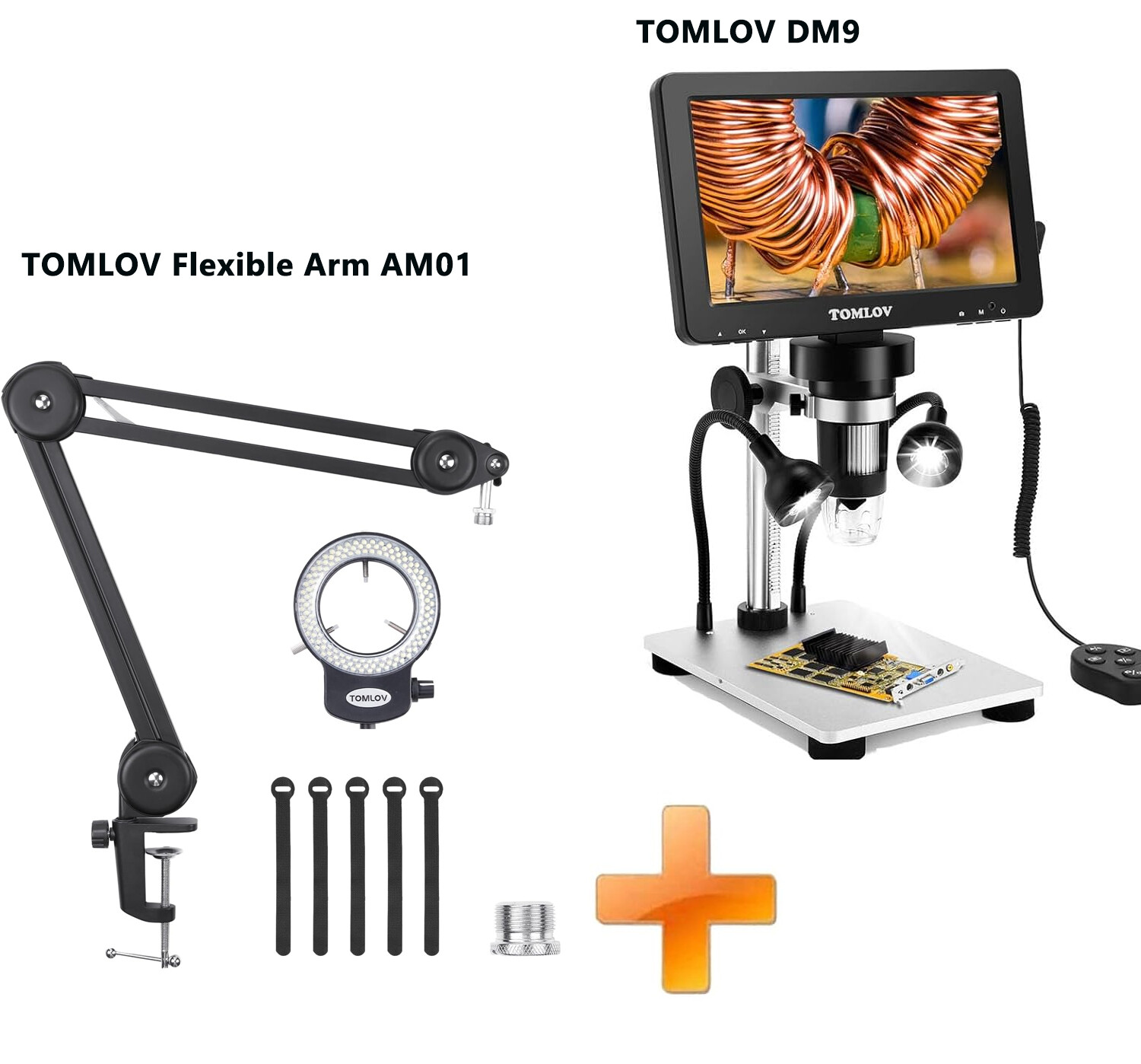 TOMLOV DM9 Digital Microscope 7" LCD 1200X Coin Microscope & Flexible Arm Stand