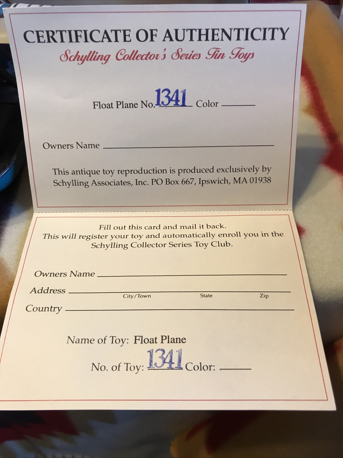 SCHYLLING Propeller Sea Plane Tin Windup Pontoon Box/ Motorcycle Side Car Rider