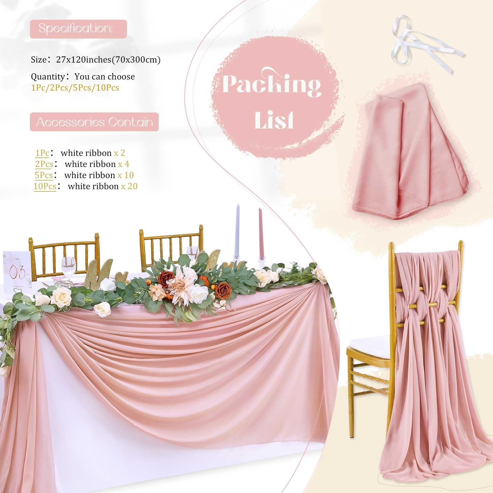 Dusty Rose Table Runner 27x120 Inches Rustic Chiffon Table Runner for Wedding...