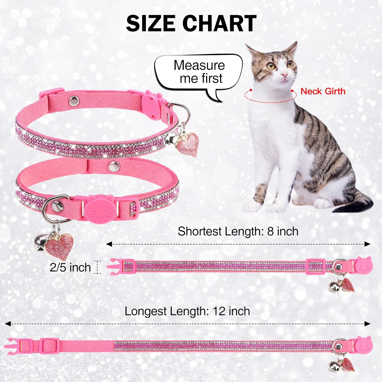 Rhinestone Cat Collar Breakaway with Bell Safety Buckle, 2 Pack Bling Diamond Ki
