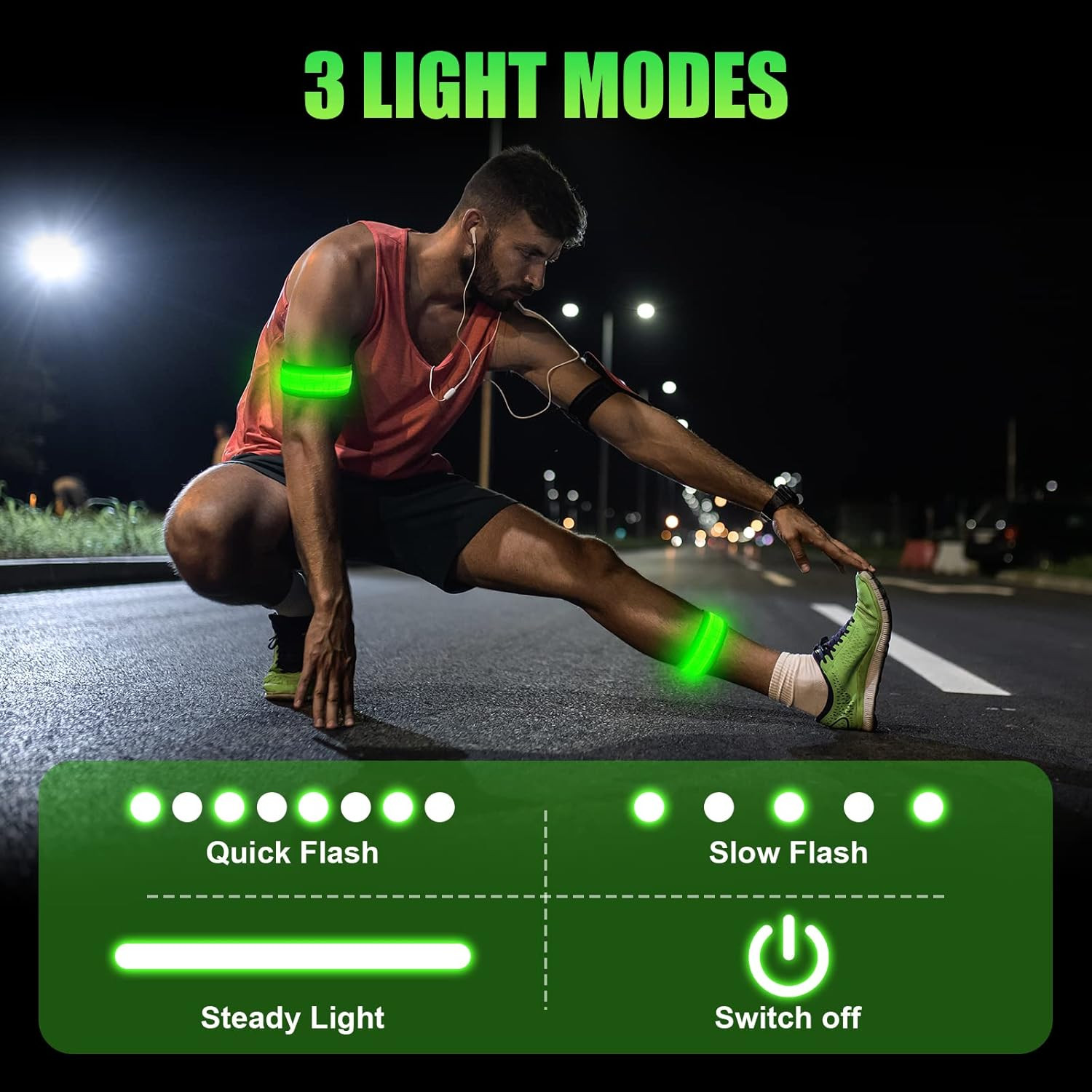 2Pack Rechargeable LED Armband High Visibility Running Lights for Night Safety