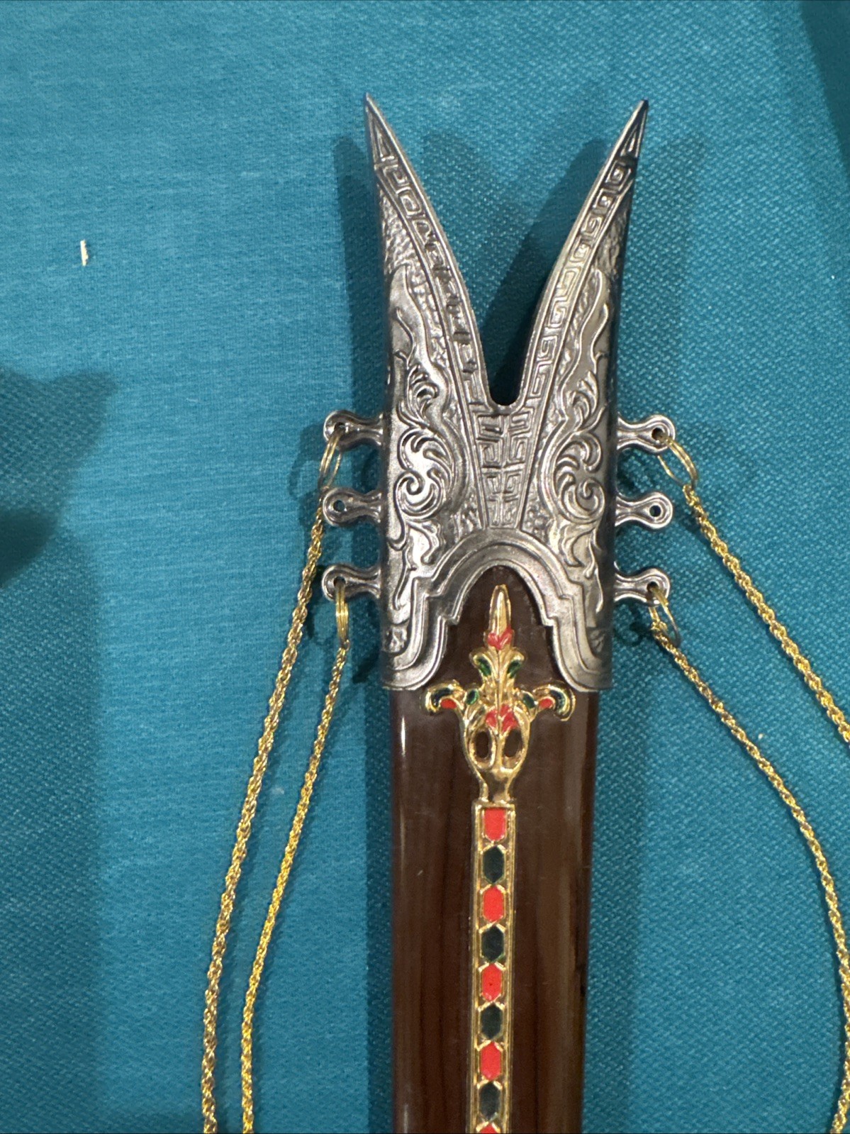 Ornate Templar Crusader Fantasy Dagger Serrated Blade with Jeweled Scabbard