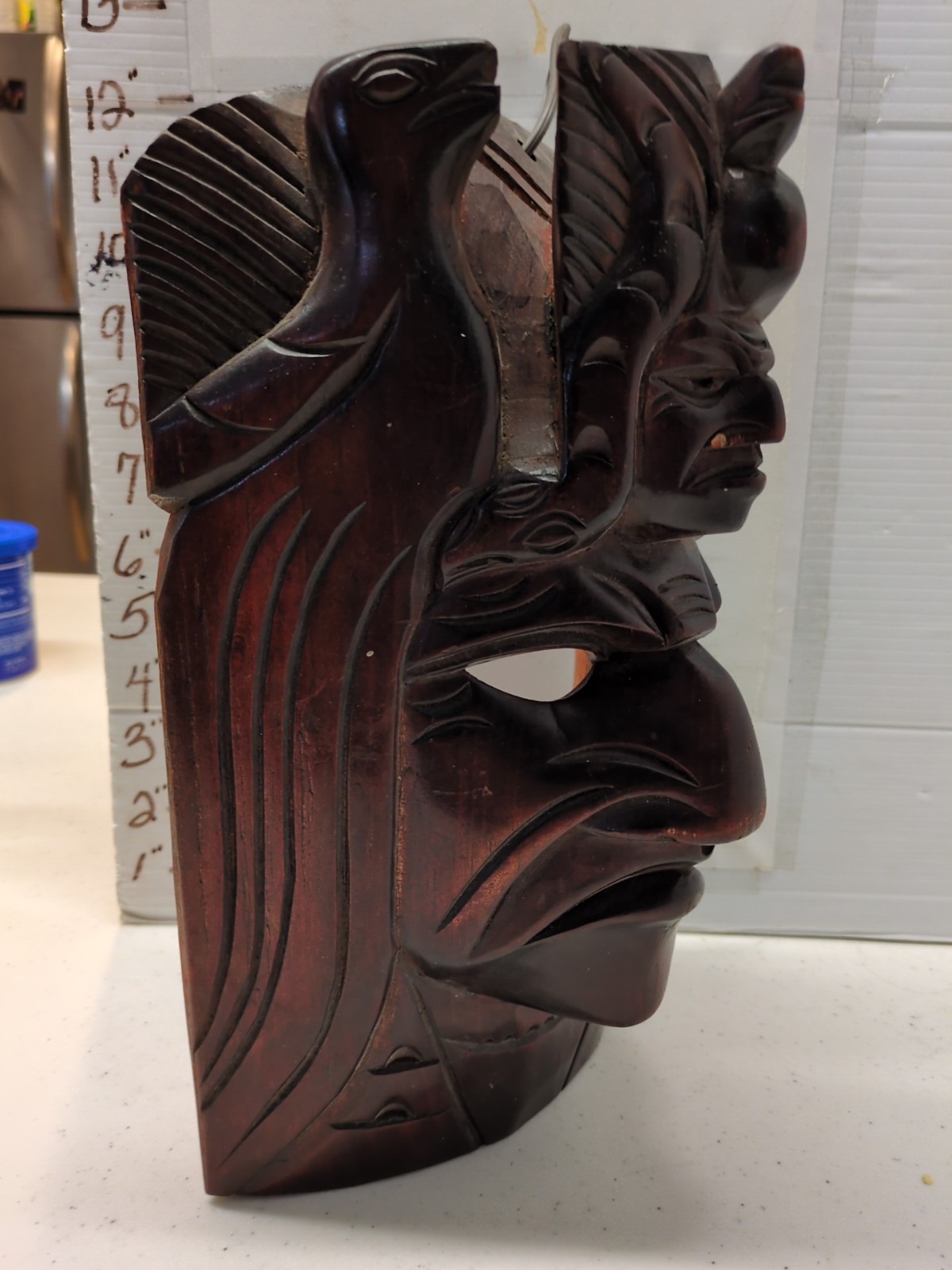 Sacred Quetzal Wooden Mask/Guatemalan Mask/ Hand Carved/ Tikal Pyramids/Shamanic