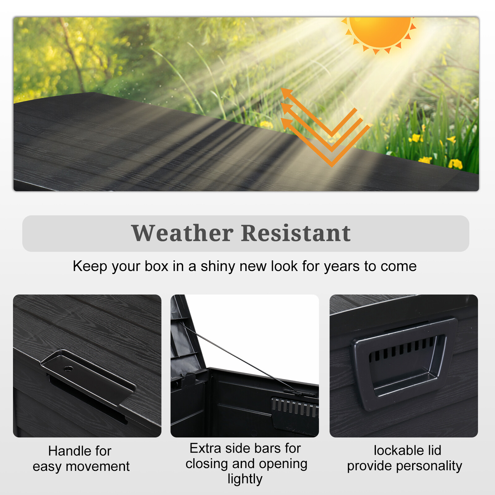 75 Gallon Outdoor Patio Storage Deck Box Garden Bench Weatherproof Resin Black