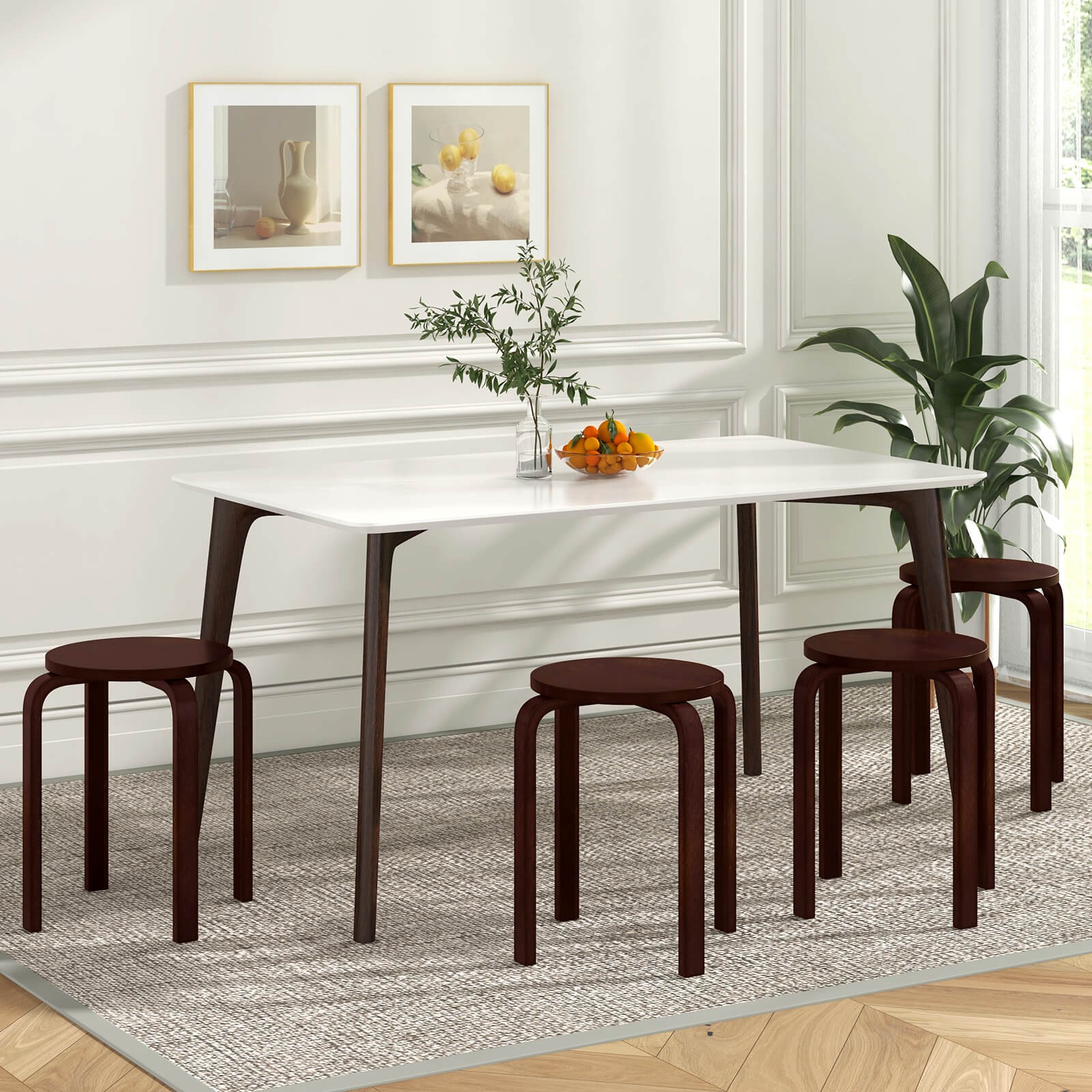 Set of 4 18" Stacking Stool Round Dining Chair Backless Wood Home Decor Brown
