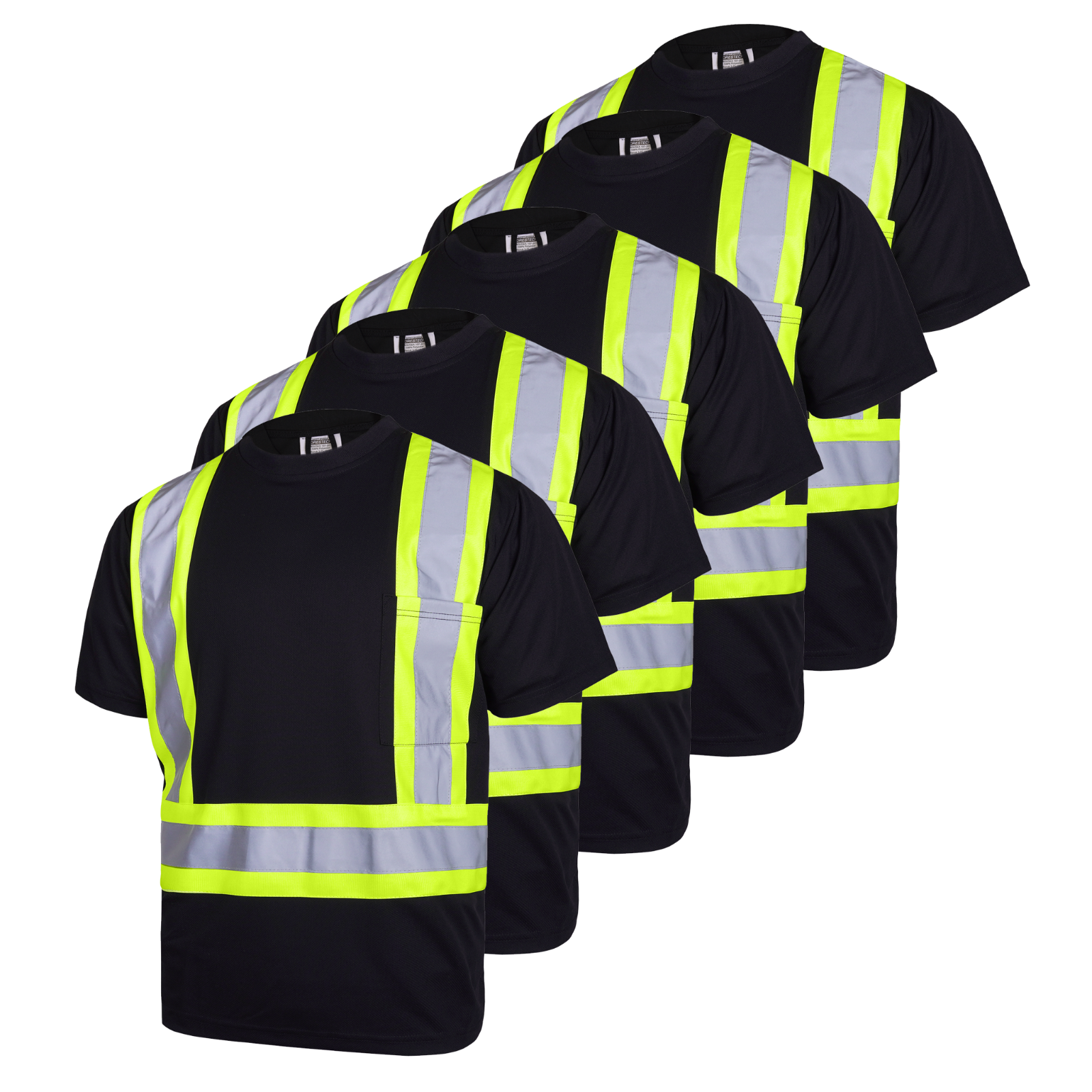 5 pack Hi Vis Black Shirt Reflective Safety Short Sleeve HIGH VISIBILITY