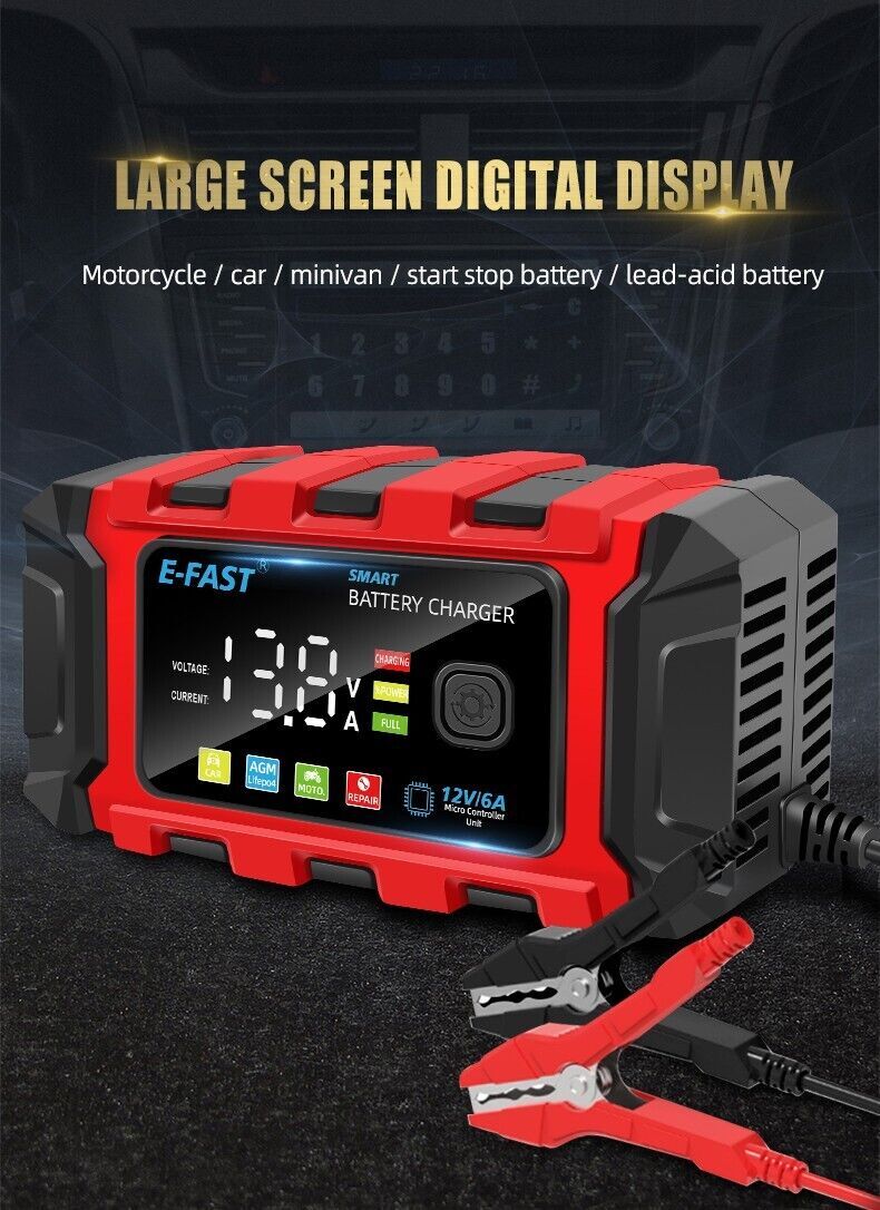 12V Smart Car Battery Charger Automatic Lifepo4 Repair Maintainer Trickle