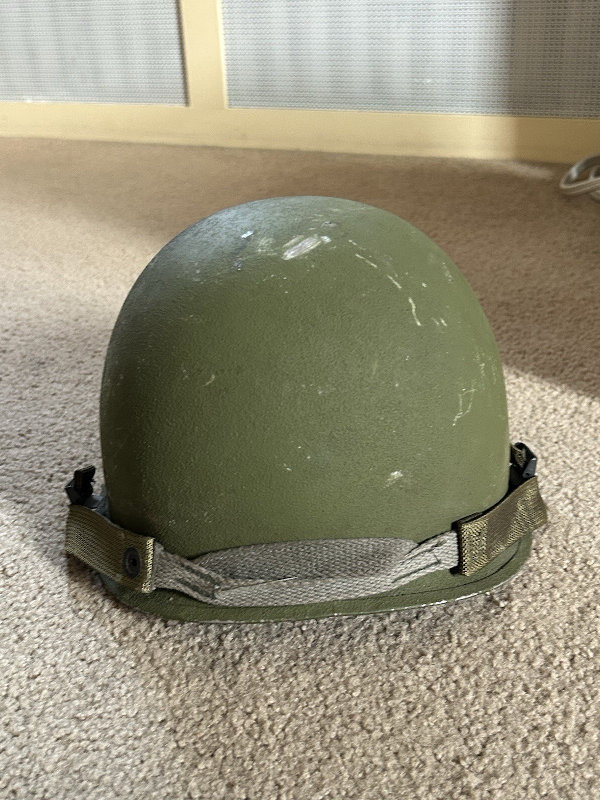 Lot of (2) Vintage Military Helmets 1970s-1980s Era Light Green 07 On Strap