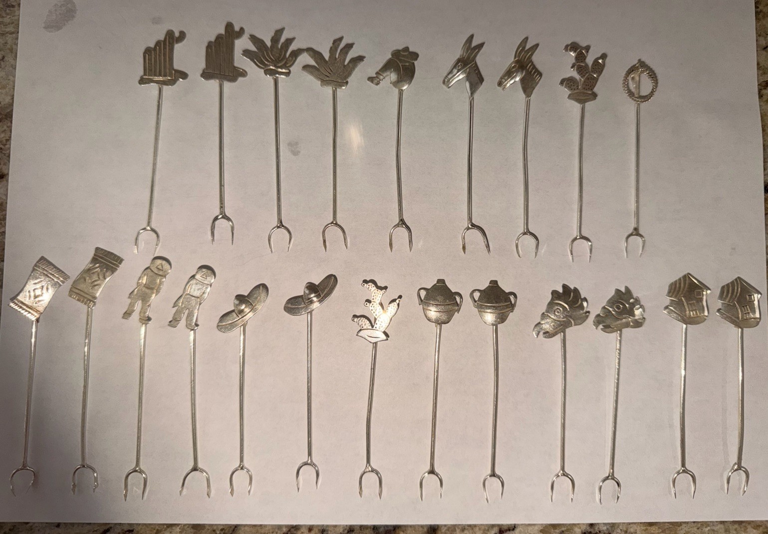 Set/22 Southwest Style Vintage Mexican Sterling Silver .925 CP Appetizer Picks