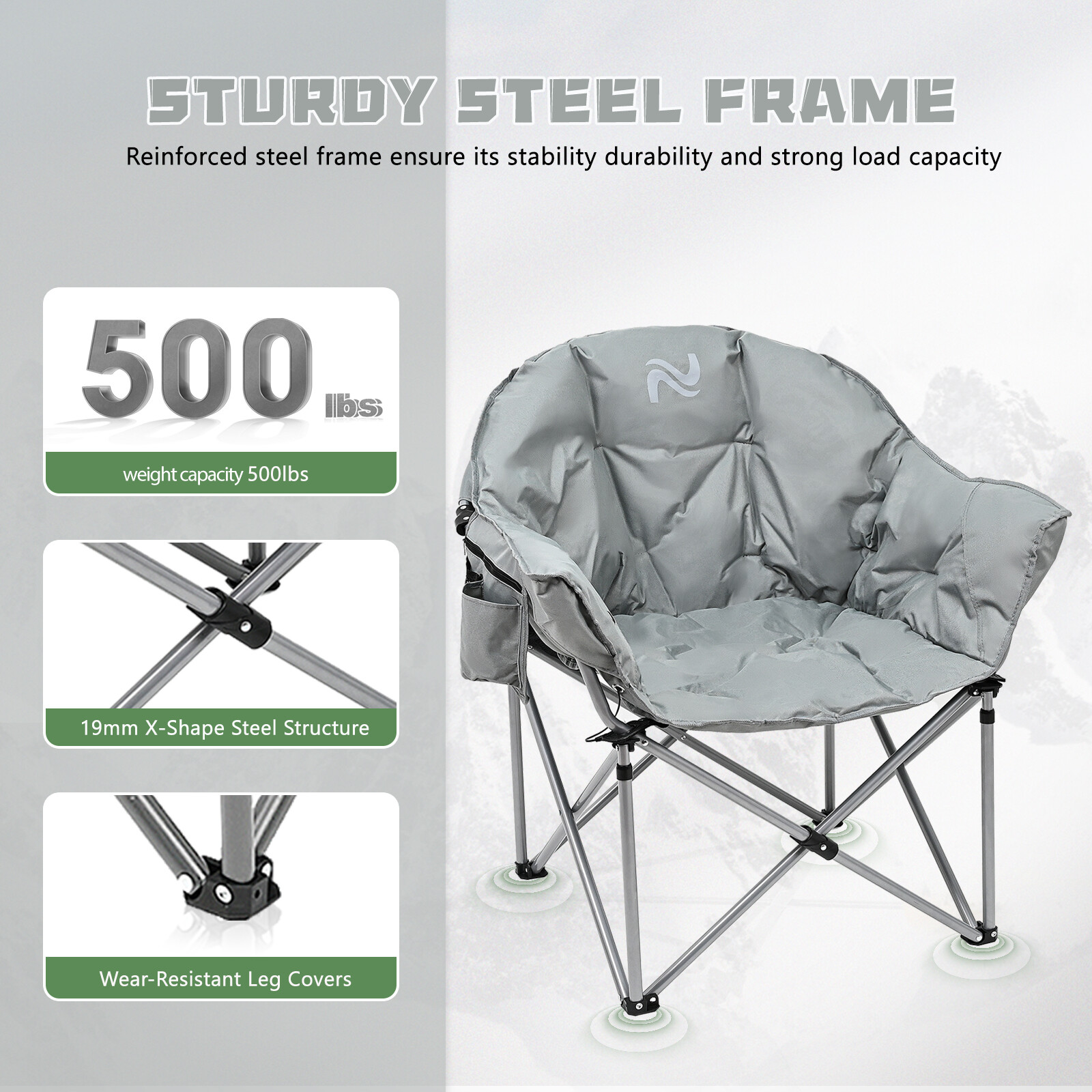 Oversized Heavy-Duty Club Folding Camping Chair w/ Pocket Moon, Round, Saucer