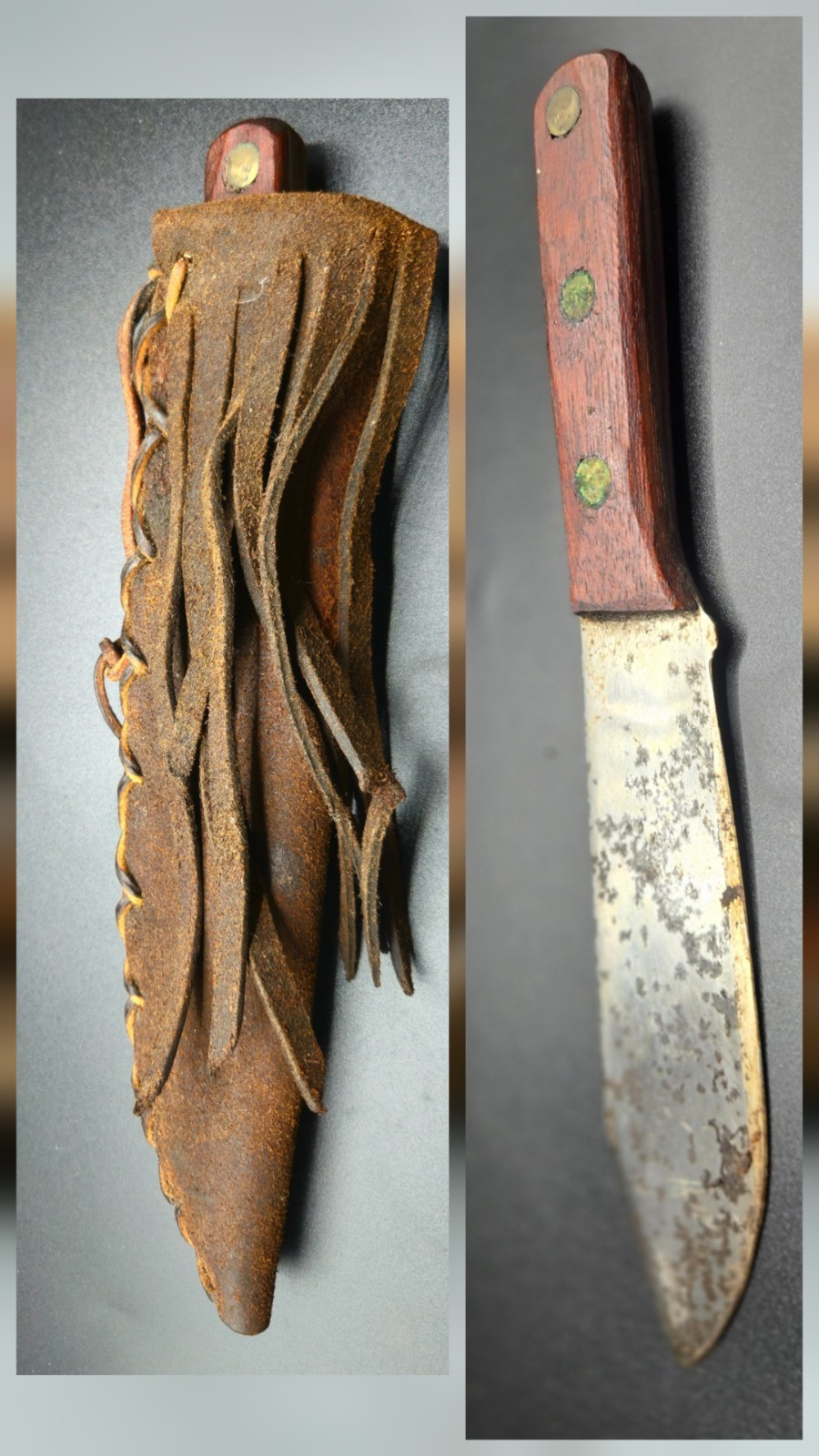 Vintage Trade Knife collectible with leather fringe sheath