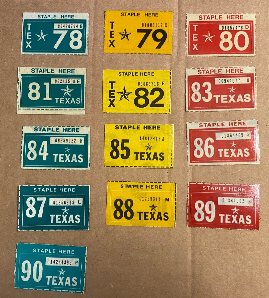 Texas license plate decal/sticker 1978 79 80 81 82 83 84 85 86 87 88 89 90