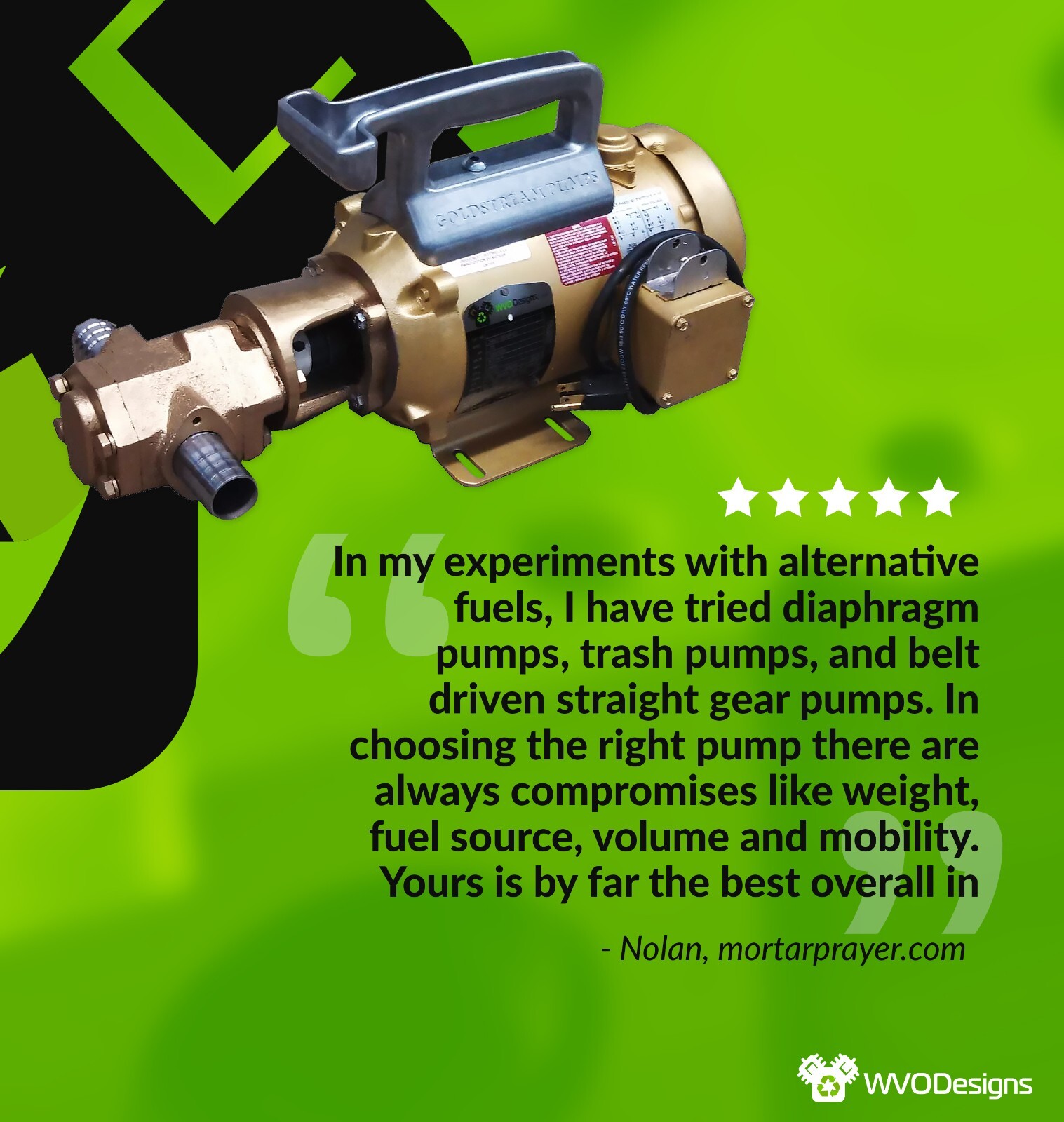 WVO Designs Portable Oil Transfer Gear Pump 25gpm, Goldstream Portable Oil Pump