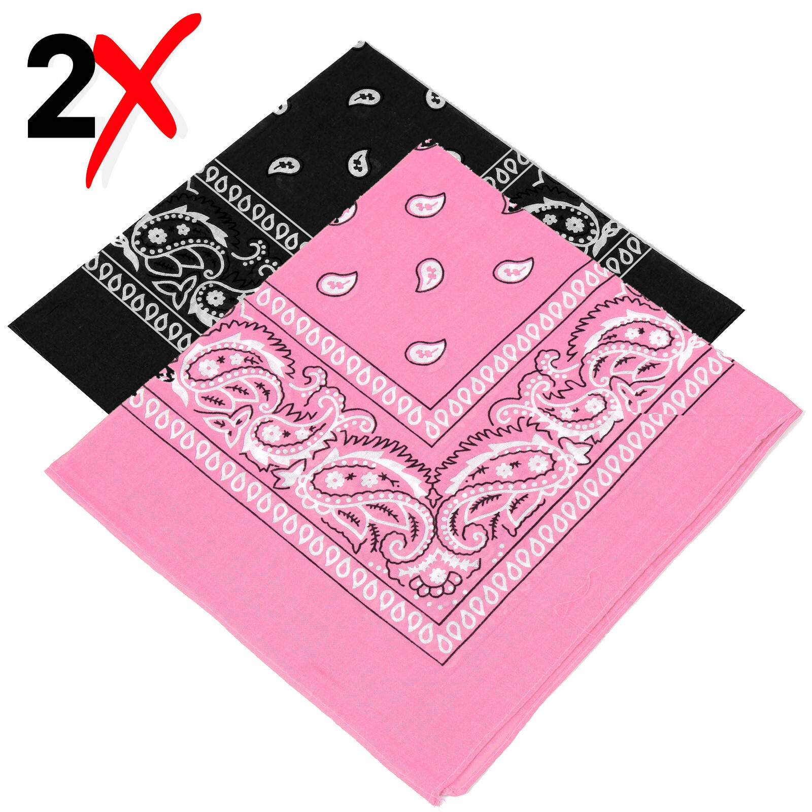 2-Pack Bandana 100% Cotton Paisley Print Double-Sided Scarf Head Neck Face Mask