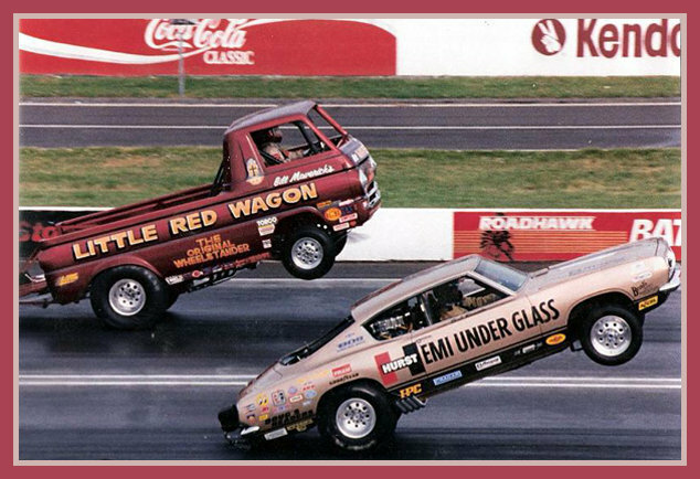1960s Dodge Little Red Wagon vs Barracuda, Drag Race, Refrigerator Magnet 42 MIL