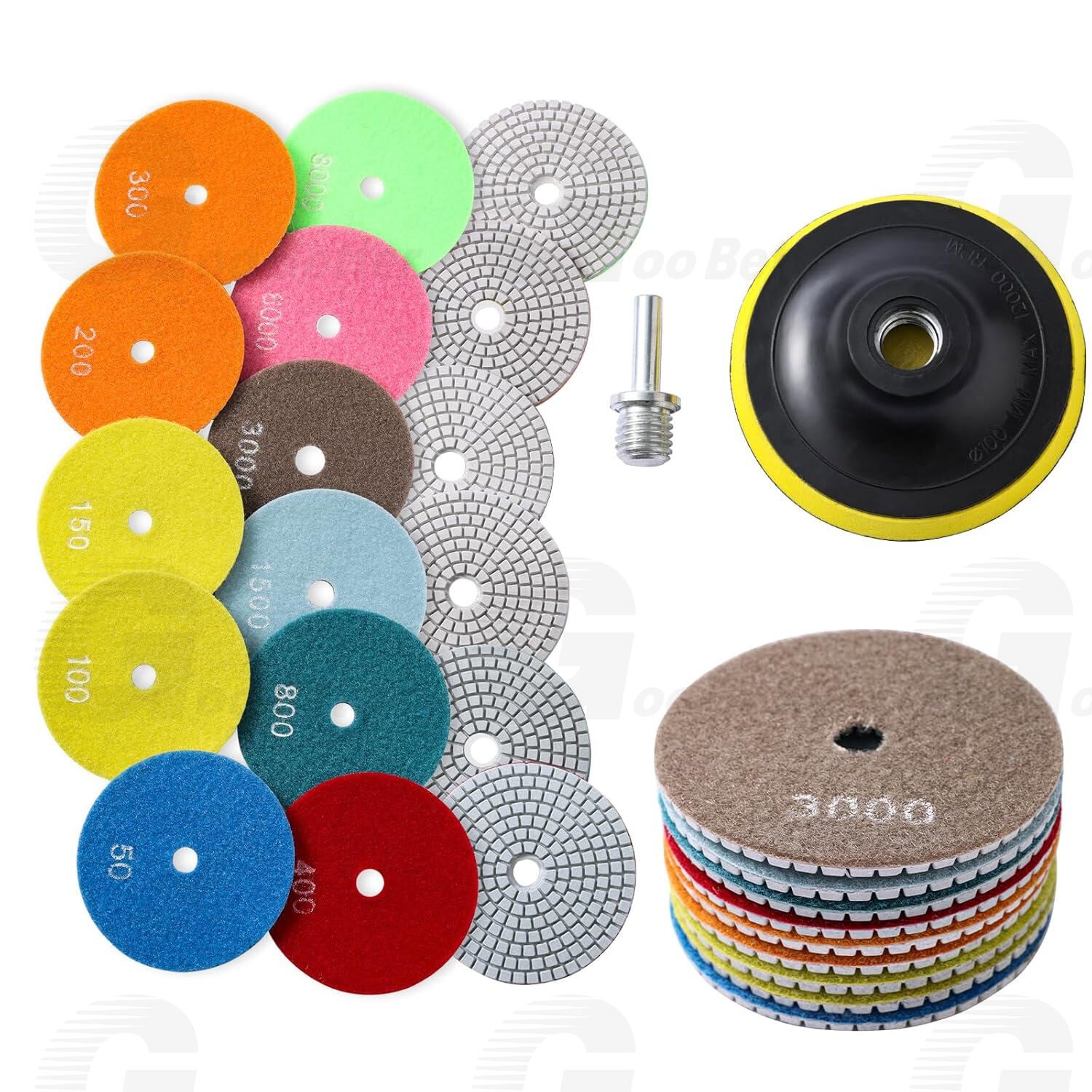 4 Inch 50-6000Grit Diamond Polishing Pads Kit Wet/Dry for Granite Stone Concrete