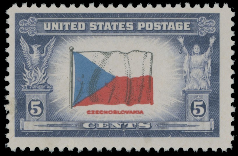 1943, USA, CZECHOSLOVAKIA 5C, DOUBLE IMPRESSION OF RED ENGR. COLOR, NH, SC.#910a