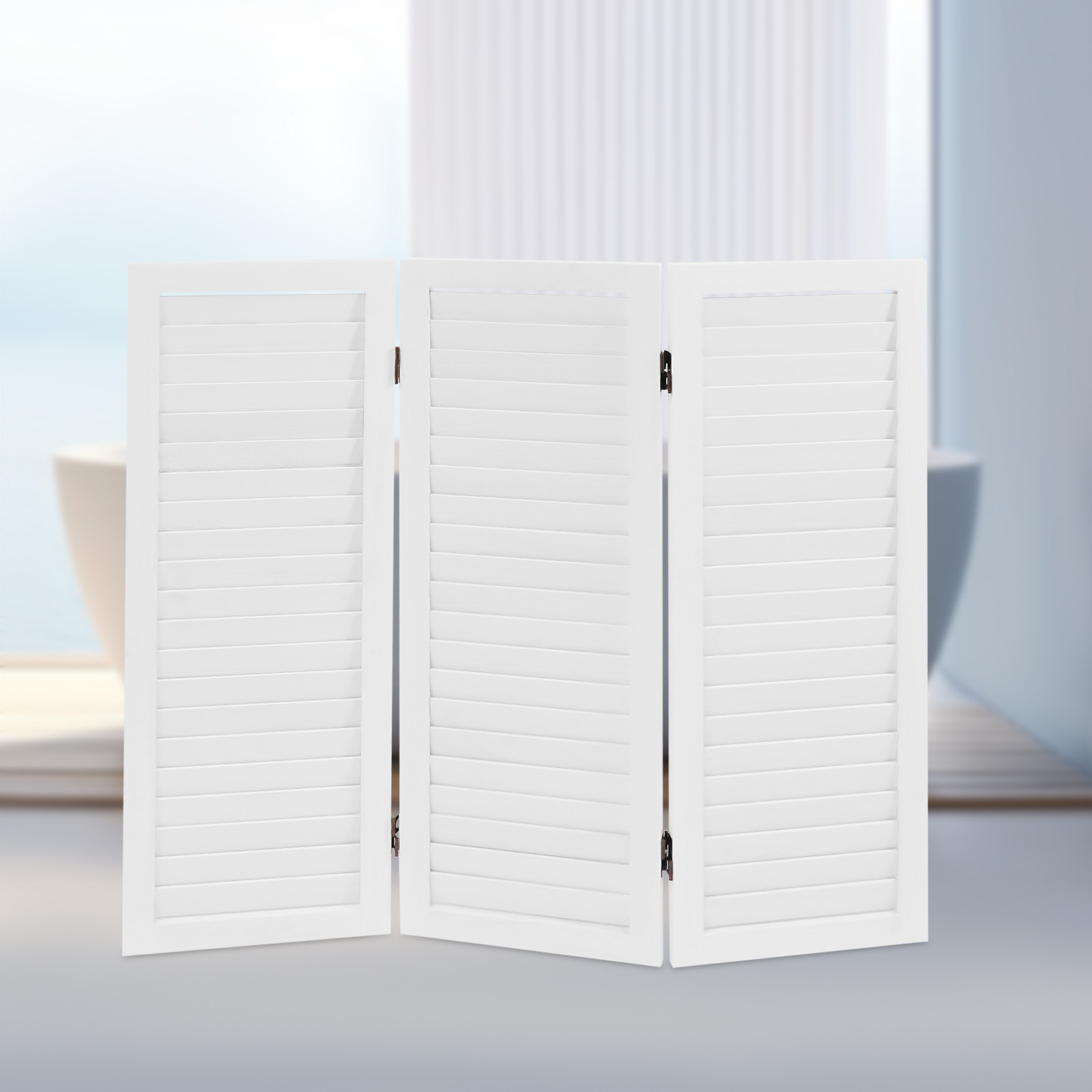 3-Panel Folding Room Divider Indoor Wooden Wall Separation Privacy Screen White