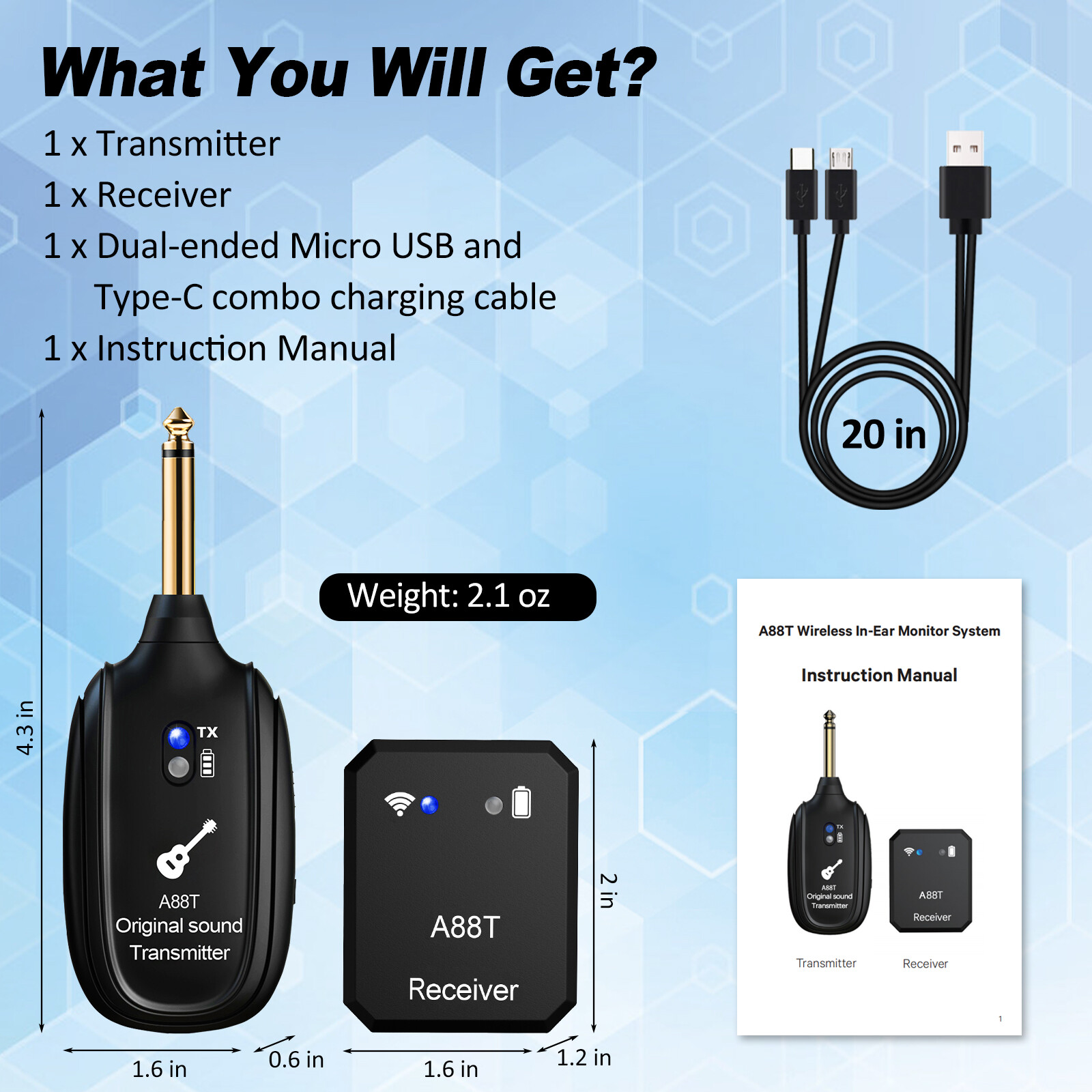 Wireless in Ear Monitor System 2.4GHz Transmitter and Receiver in-ear Monitoring