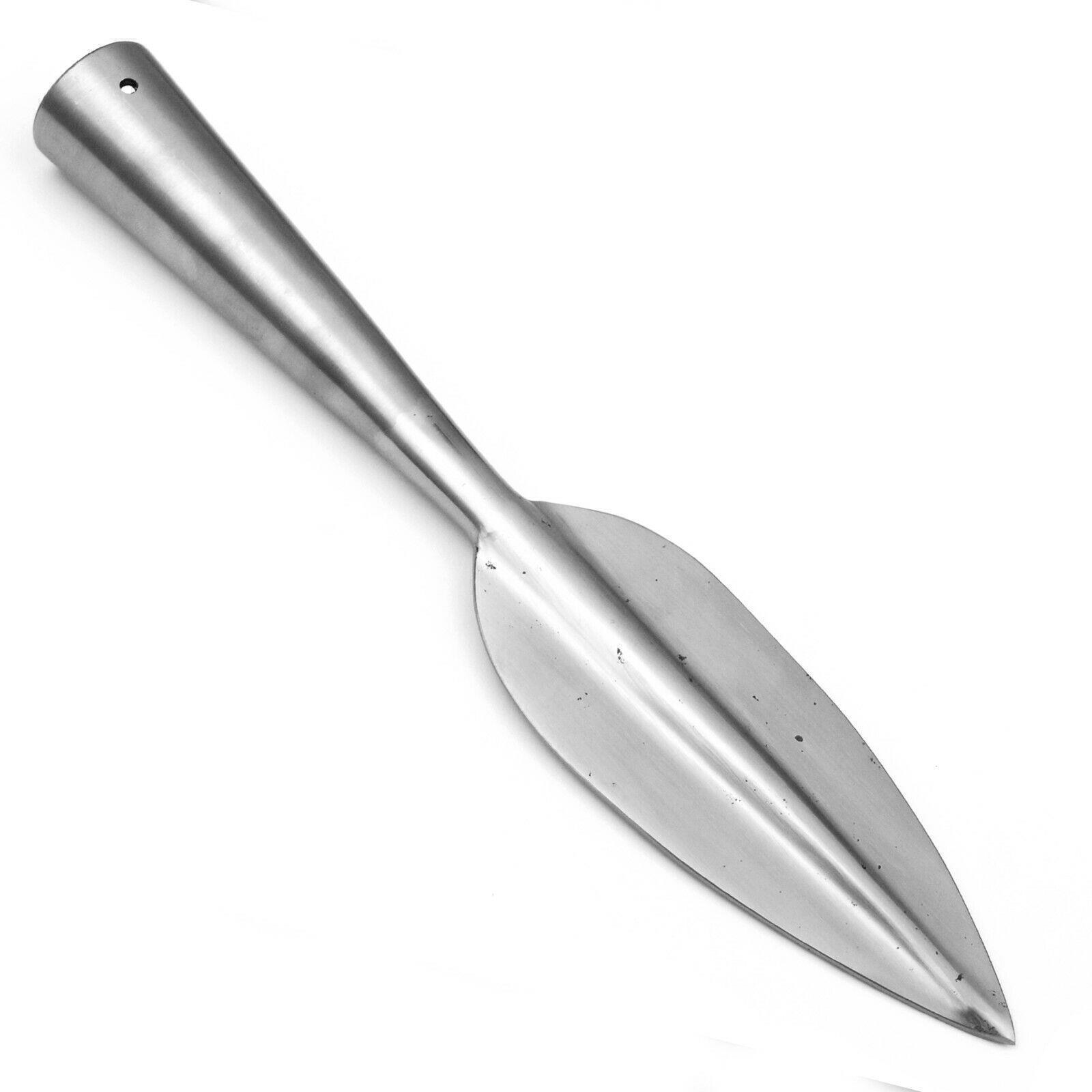 Medieval Warrior Functional Aella Leaf Shaped War Spear Point Head Carbon Steel