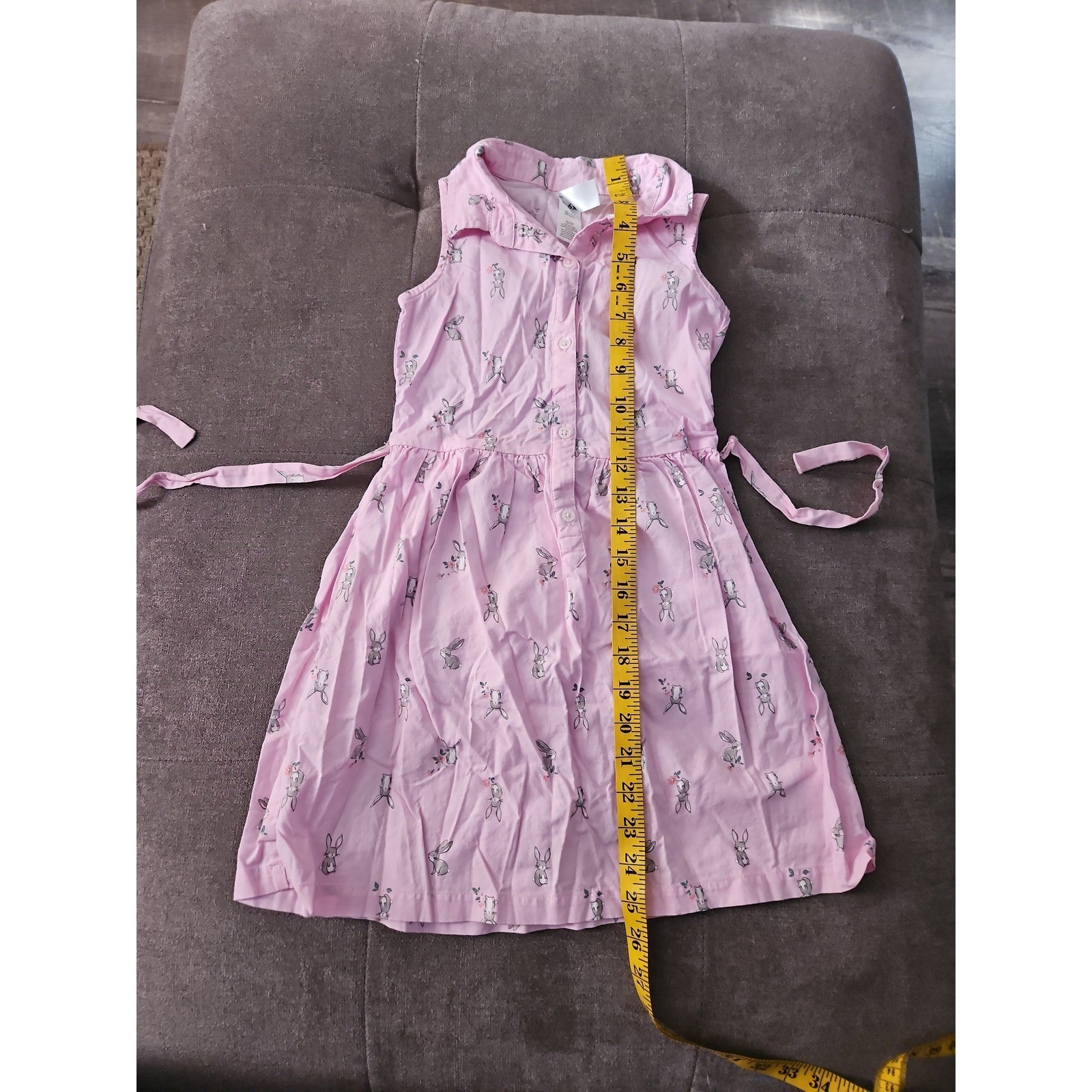 Light Pink Carter's Collared Dress with Grey Bunny Print, Size 6