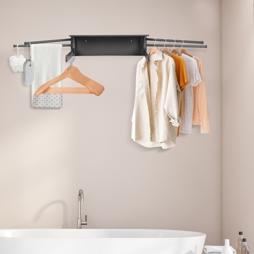 Foldable Wall Clothes Dryer Laundry Drying Rack Wall Mounted Clothes Rack Gray