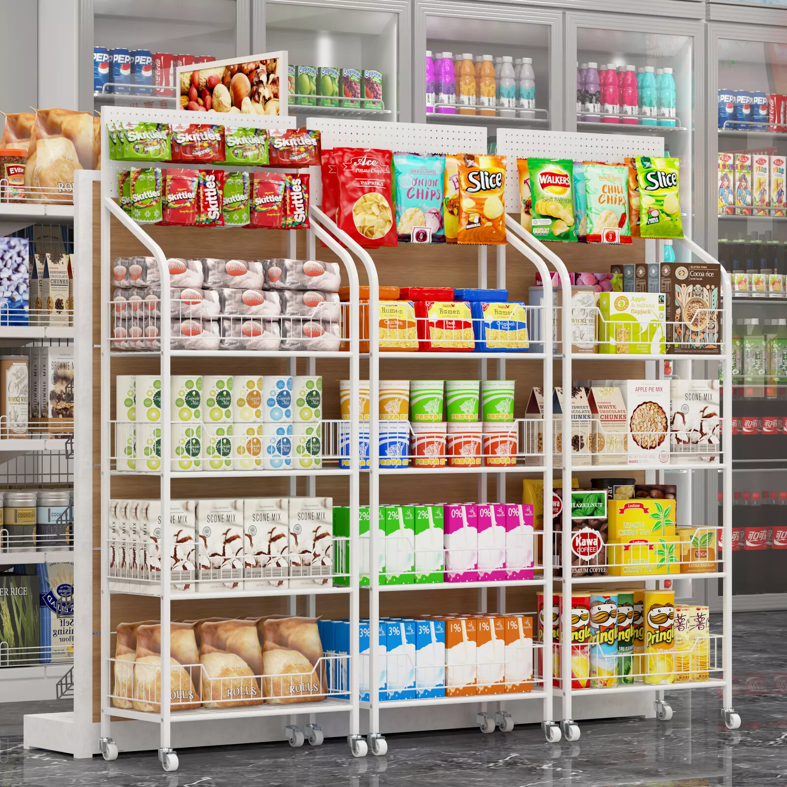 NEW White Retail Display Rack 4-tier Shelf Hooks Merchandiser Snacks Candy Stand