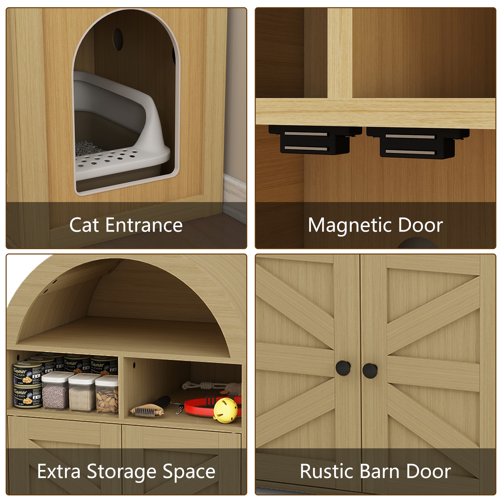 Arched Cat Litter Box Enclosure Furniture with Storage - Pet Supplies Organizer