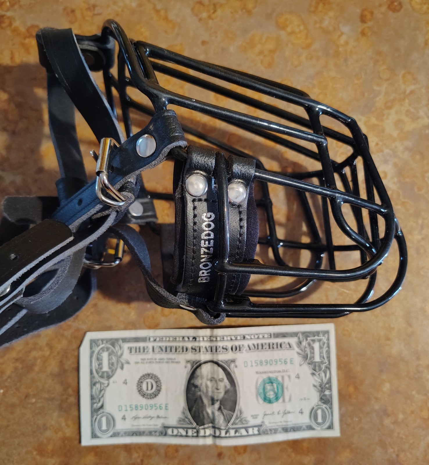 BRONZEDOG Dog Muzzle Metal Mask - Wire Basket - Adjustable leather Straps Large