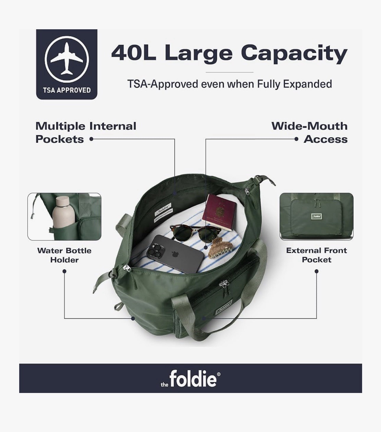 The Foldie® 4.0 Travel Duffle - Water Resistant - Expandable Bottom - Army Green