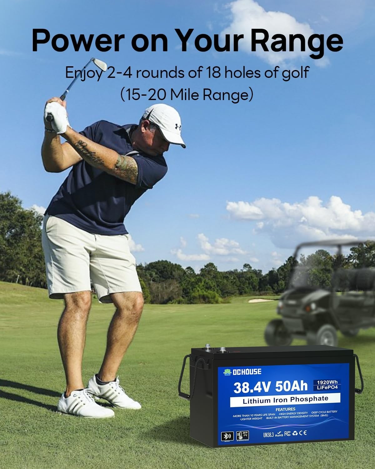 36V 50AH Lithium Golf Carts Lifepo4 Battery with 36V 25A Charger Bluetooth RVs