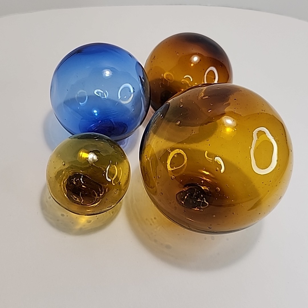 Vintage Japanese Fish Net Floats Hand Blown Glass Lot of 4