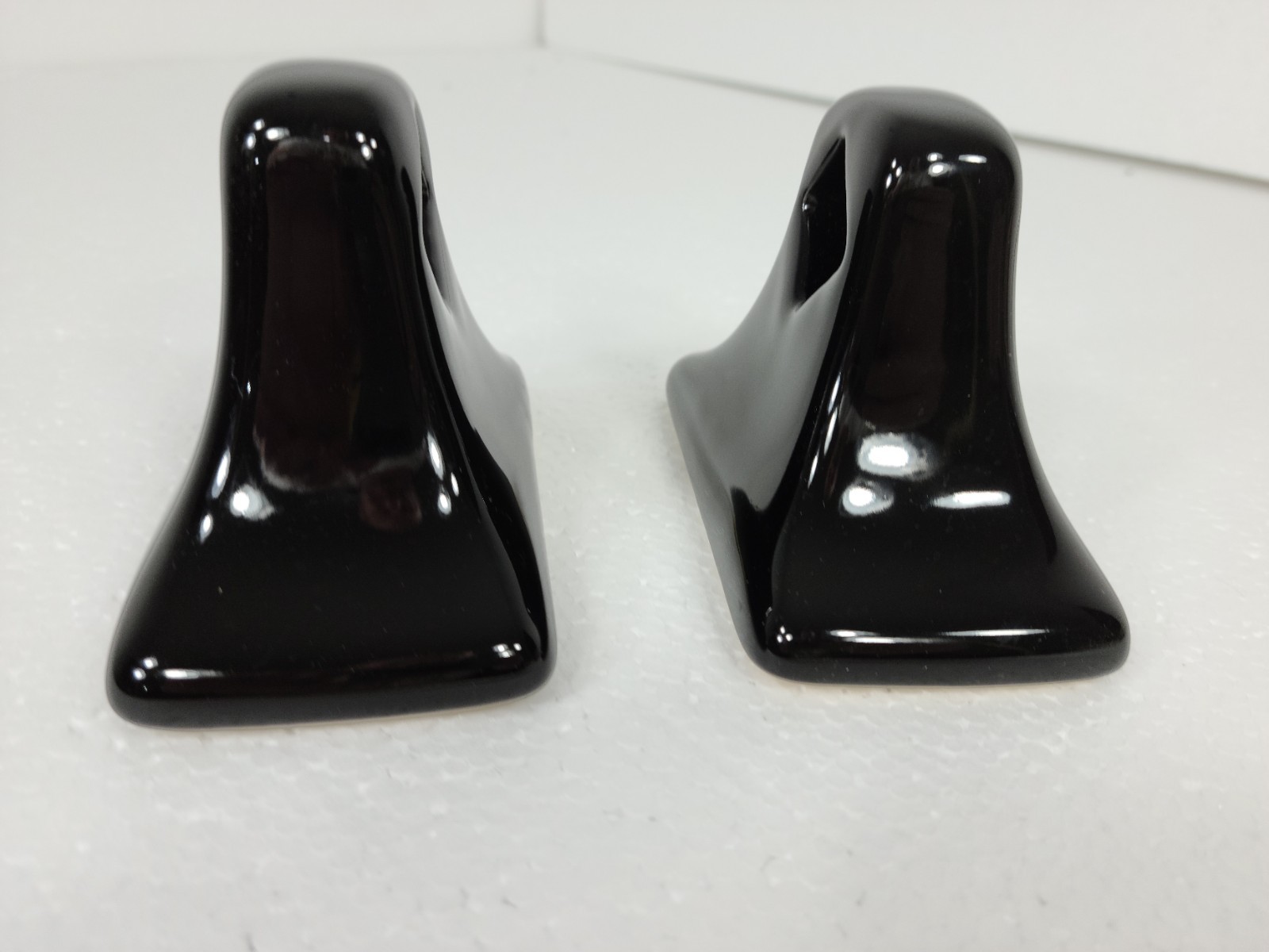 Vintage Black Ceramic Towel Bar Rod Rack Post Holders Flat Back Glue over Tile