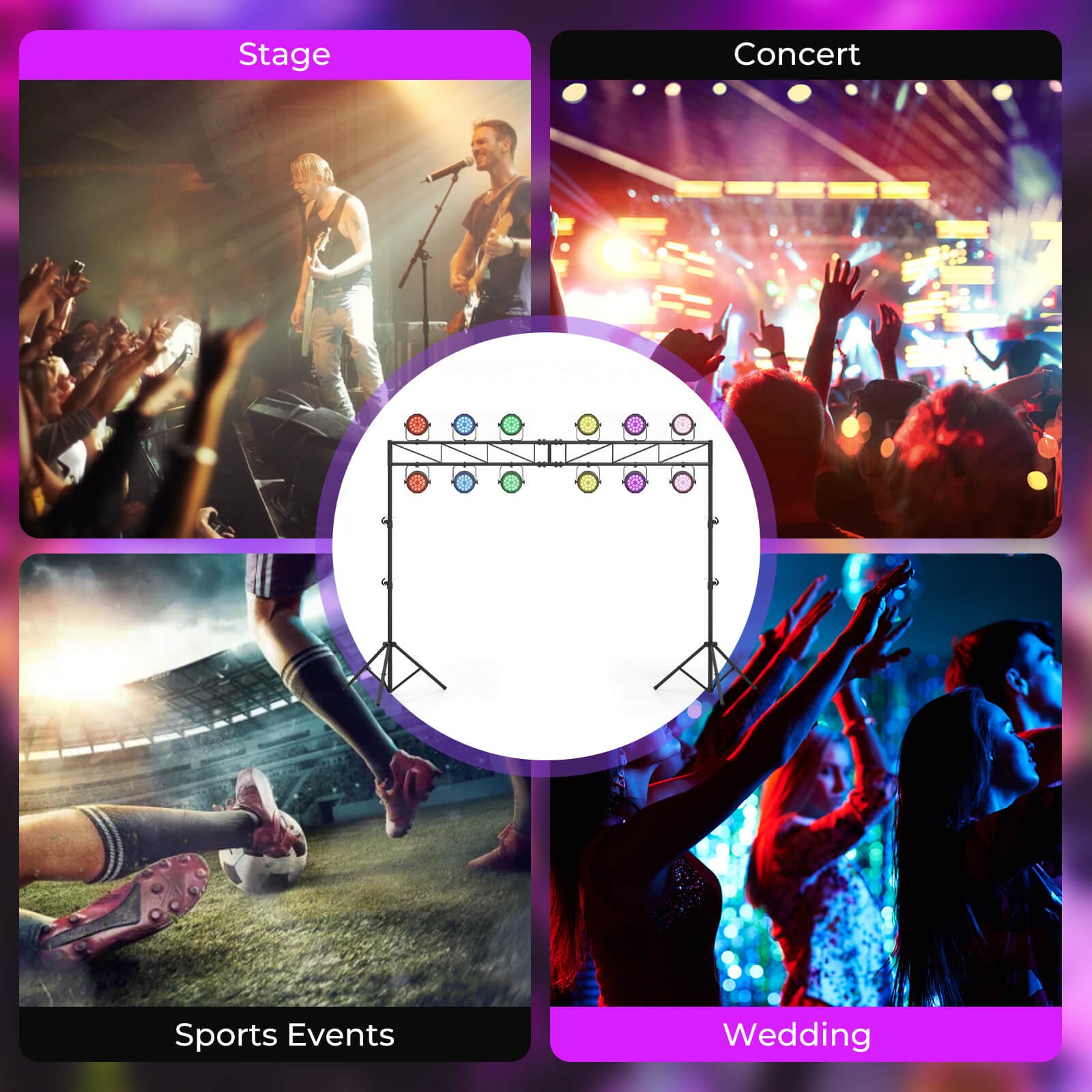 Portable Lighting Truss System w/2 Folding Tripods, 12 Mounting Points for Bands