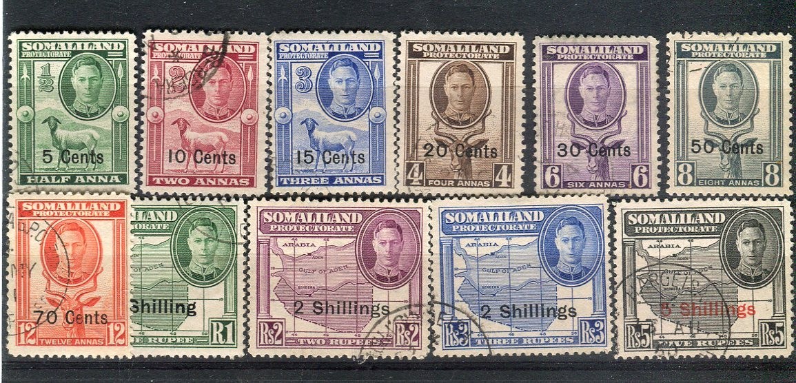 Somaliland Protectorate KGVI 1951 New Currency set of 11 SG125/35 fine used
