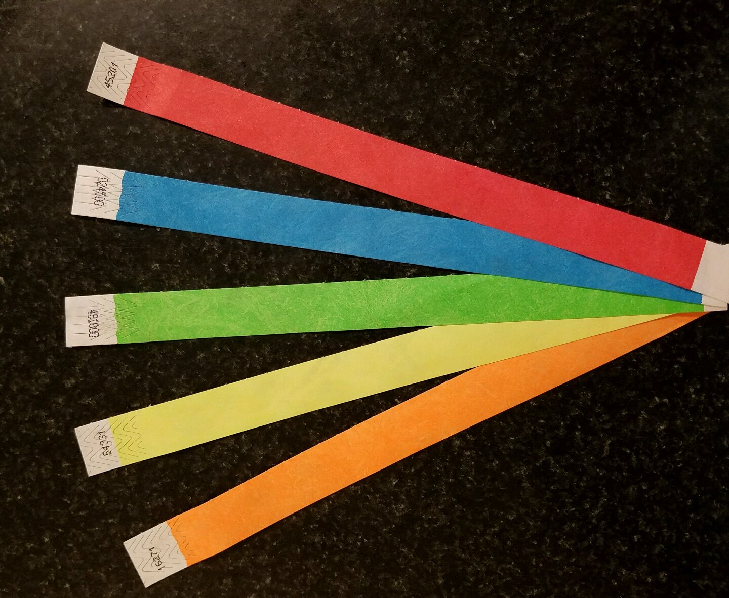 250  3/4"  PAPER WRISTBANDS IN 5 ASSORTED COLORS, WRISTBANDS FOR EVENTS