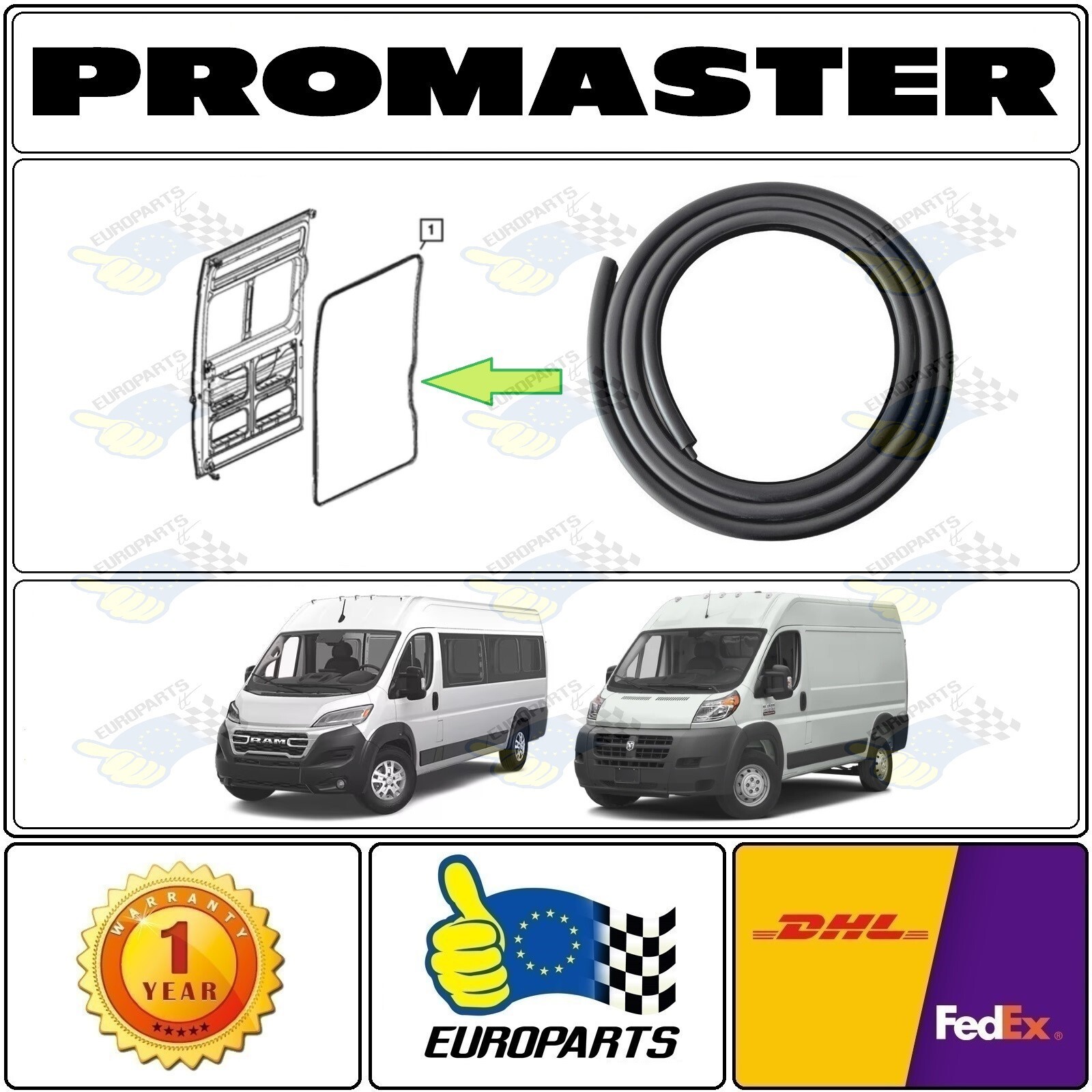 RAM ProMaster 1500 2500 3500 Side Sliding Loading Cargo Door Seal Weatherstrip