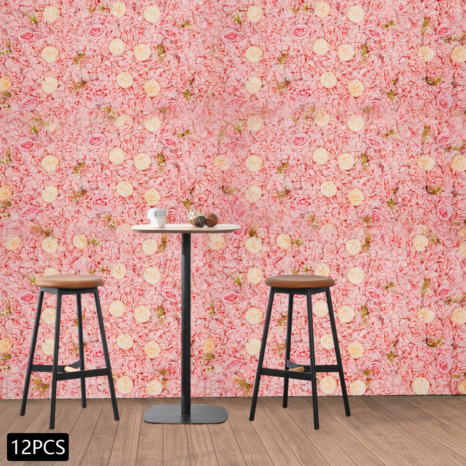 3D Flower Wall Panel-12pcs Artificial Flower Wall Background Silk Rose Wedding