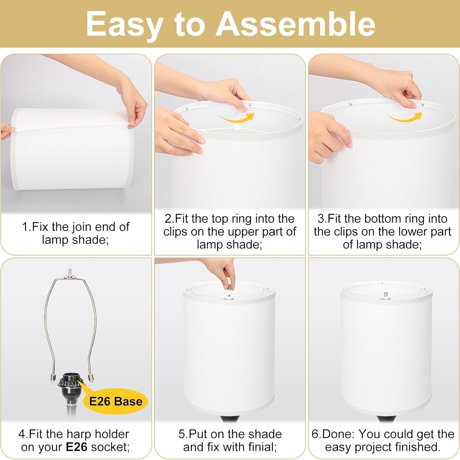 White Tall Lamp Shades Set of 2, 10" Top X 10" Bottom X 13" High Large Drum