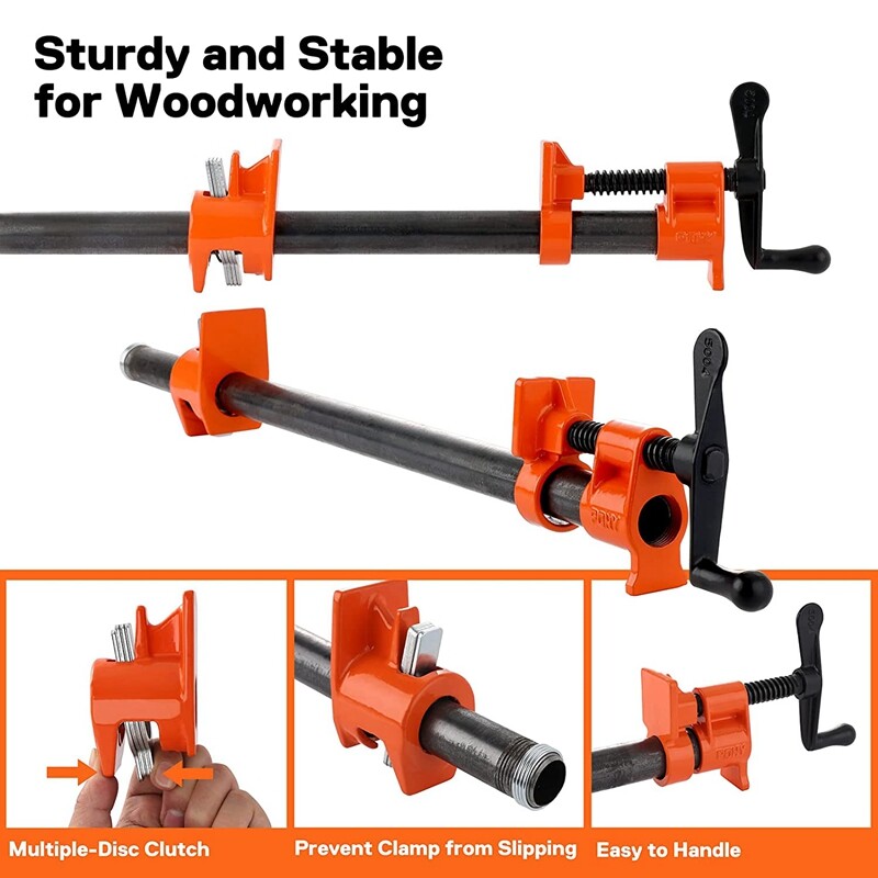 PONY 2-Pack 1/2" / 3/4" Pipe Clamps 52 Wood Gluing Pipe Clamp Fixture Black Pipe