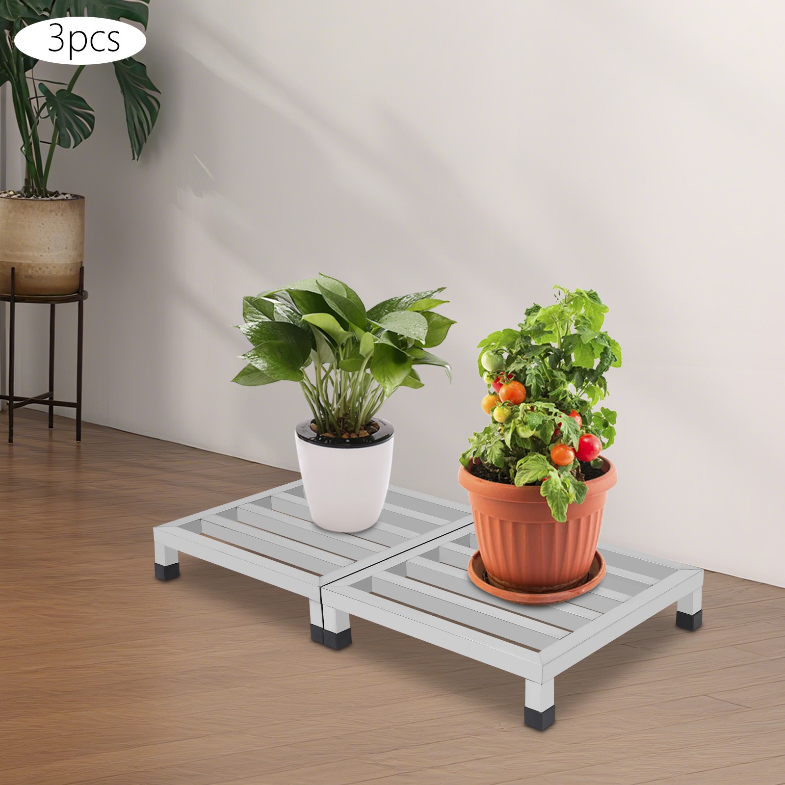 3Pcs Dunnage Stainless Steel Shelves Plants Display Rack Flower Showing Stand