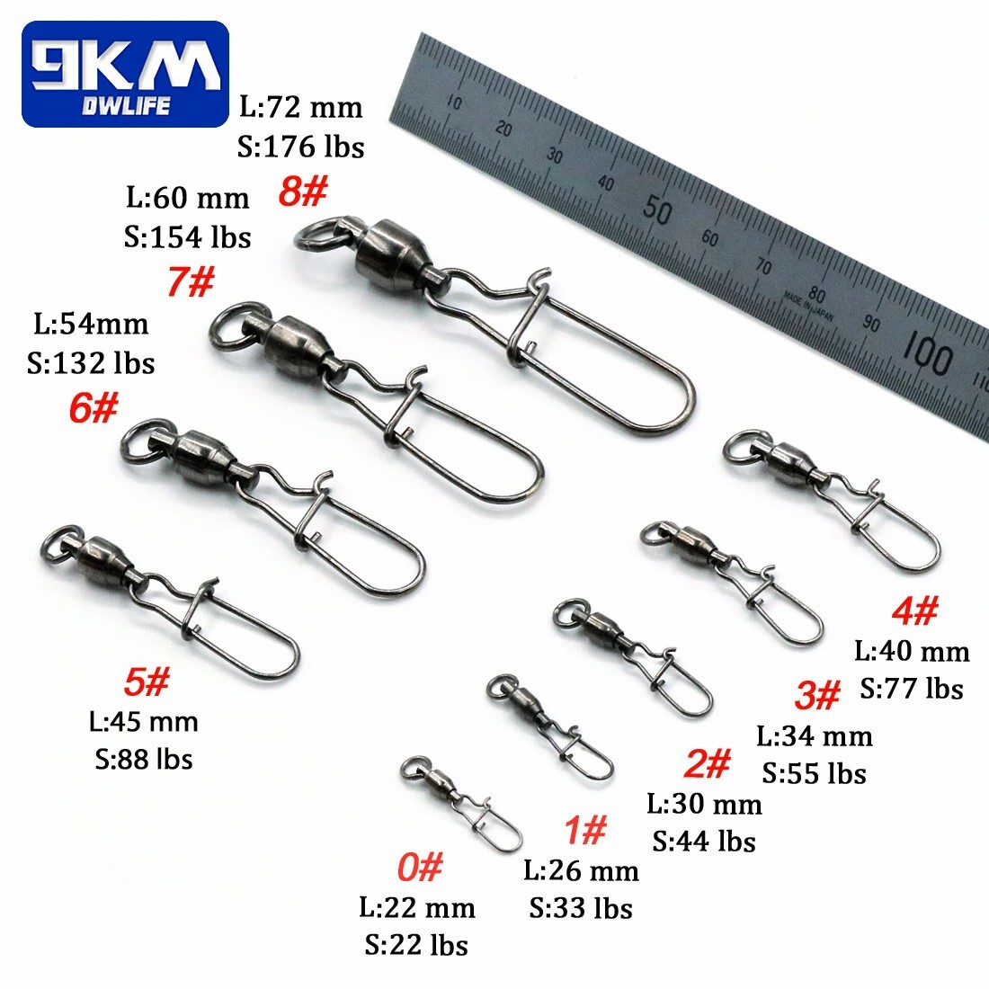 20~100Pcs Ball Bearing Snap Swivels with Crane Duo Lock Snap Tackle 22LB~276LB