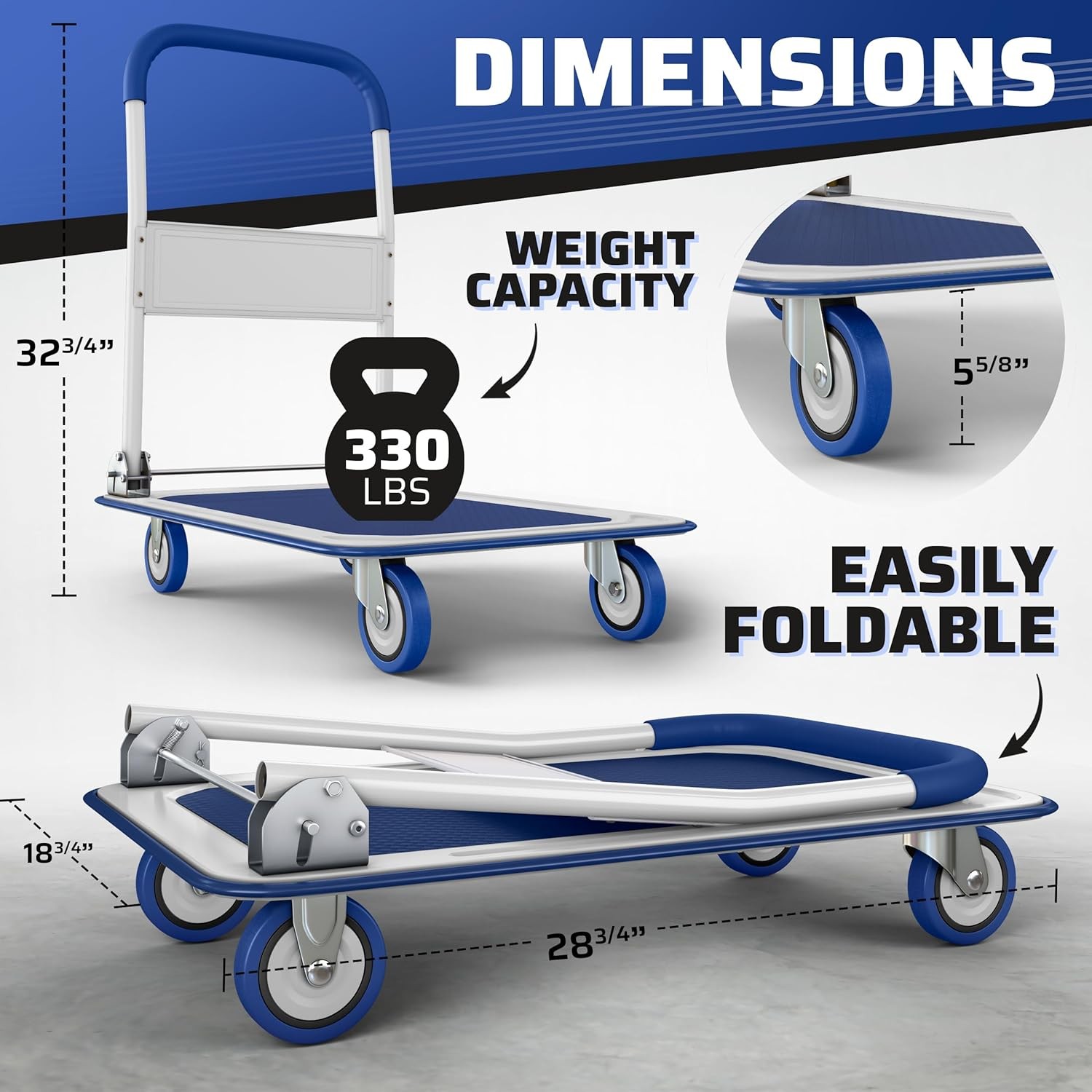 Heavy Duty Foldable Push Cart Dolly 330lb Collapsible Platform Truck Blue