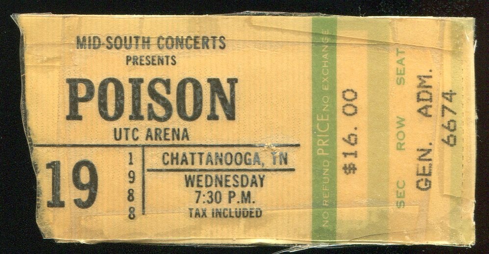 Vintage 1988 Poison Lita Ford Britny Fox Concert Ticket Stub Chattanooga TN