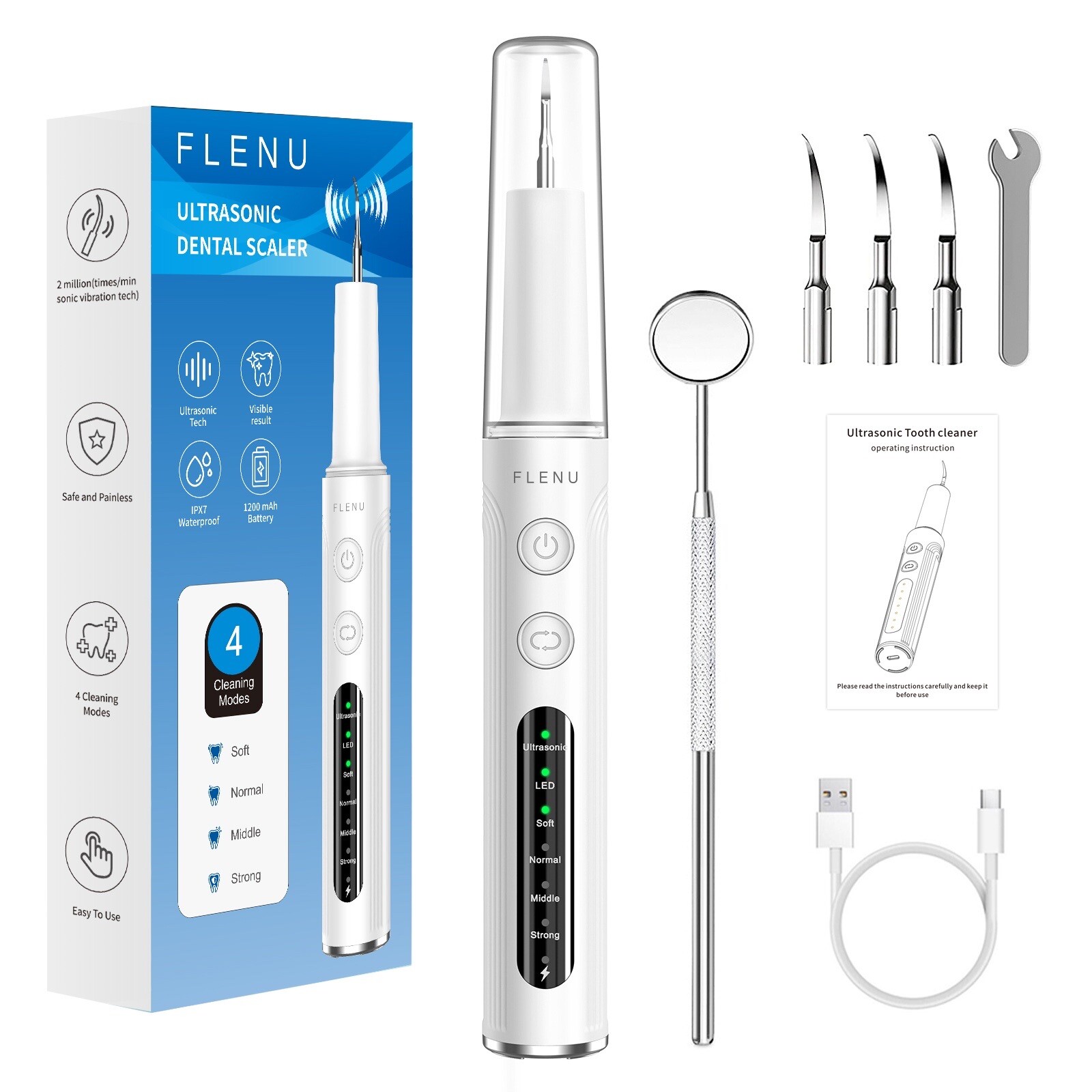 Ultrasonic Tooth Cleaner Tartar Plaque Remover Electric Dental Whiten Kit Scaler