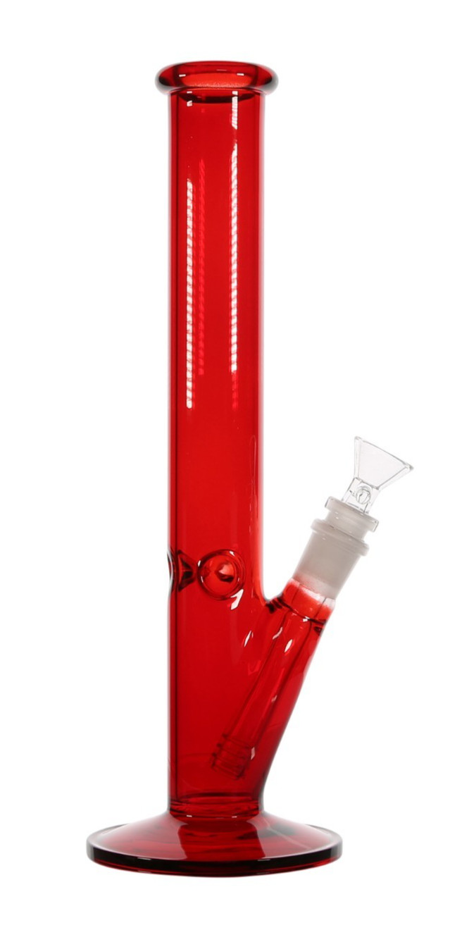 12” Neon Red Straight Tube Glass Water Pipe Hand Painted + 14mm Bowl Downstem
